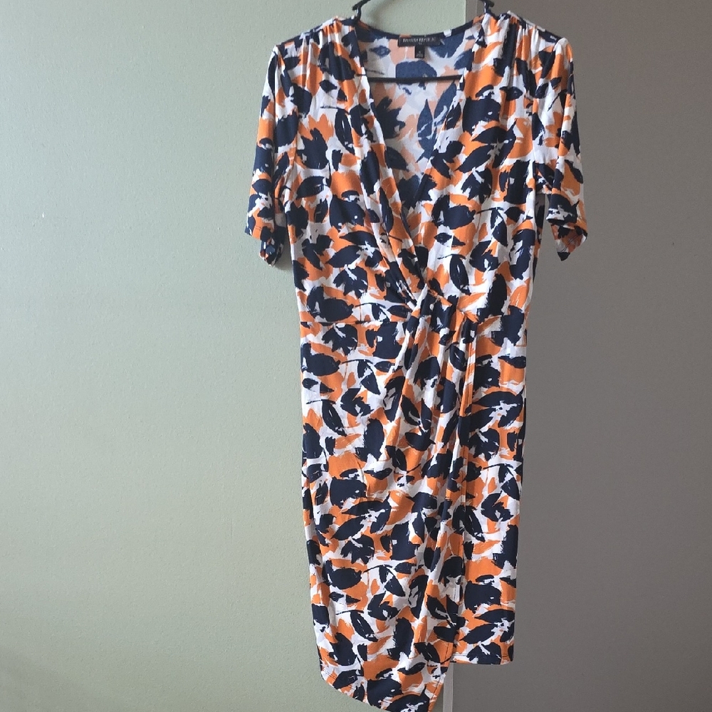 Banana Republic Orange and Black Patterned Midi Dress